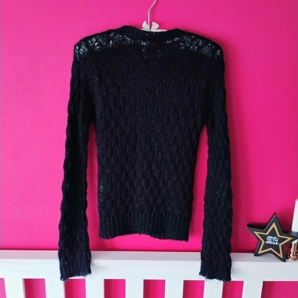 H&M VINTAGE Black Women's Sweater Cardigan With Buttons - SIZE 4 / SMALL 🖤 - Picture 2 of 8